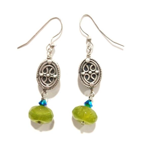 925 Sterling Silver Peridot Aquamarine Swirl Dangle Drop Earrings Hook Lot - Picture 3 of 7